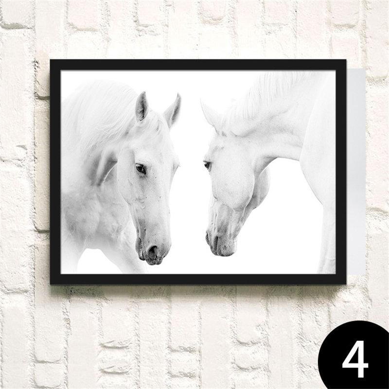 Скандинавская декоративная картина на холсте, вертикальные и горизонтальные прямоугольные постеры без рамки, животные, белые лошади, белый фон