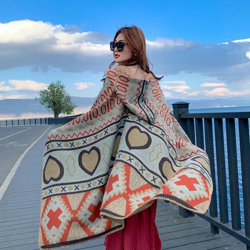 21 Style Big Pendulum Cloak With Hat Arabic Poncho Women Leopard Pocket Shawl Cape Knitted Middle East Split Thick Warm Blanket