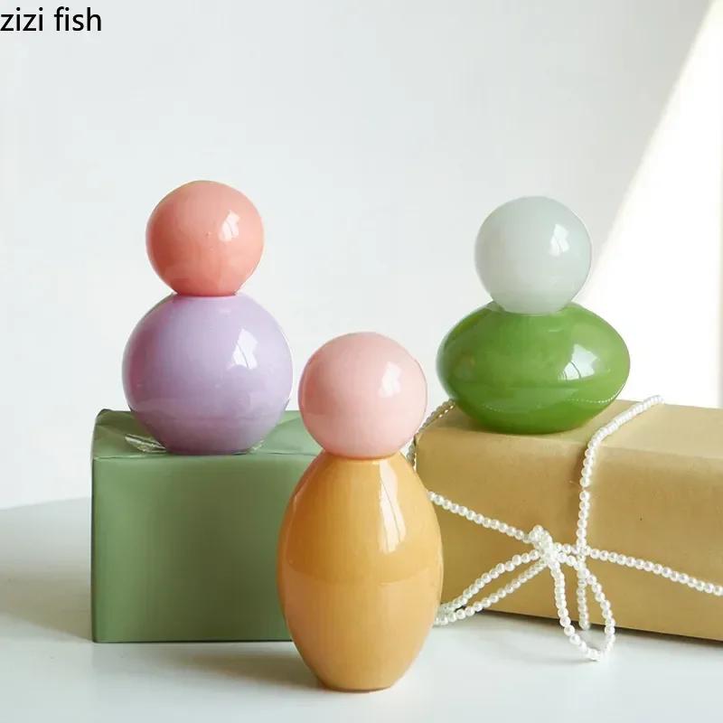 Colorful Glass Vase Flower Arrangement Vase Geometric Sphere with Lid Aromatherapy Bottle Glass Jar Desk Flower Ware Home Decor