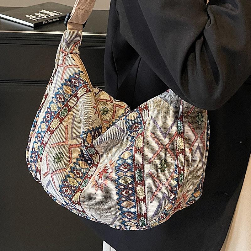 Большая вместительная сумка в этническом стиле для женщин, новая модная сумка через плечо для женщин Ins Niche, женская сумка через плечо