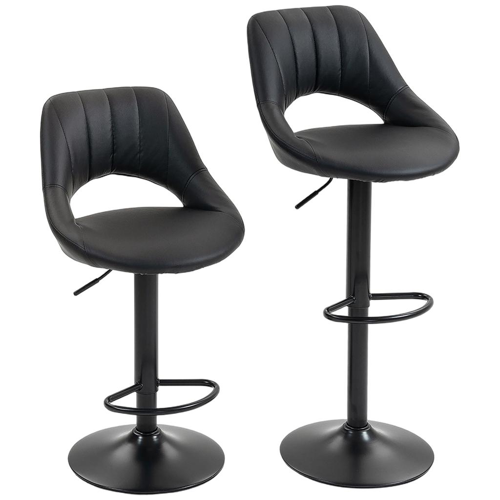 Set Of Two Faux Leather Bar Stools Black