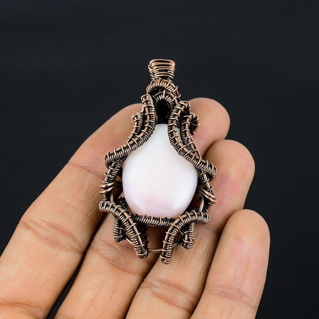 Подвеска из розового опала, обернутая медной проволокой 999 пробы, Ювелирное украшение с подвеской из драгоценного камня ручной работы, Подарки для жены, Совершенно новая подвеска