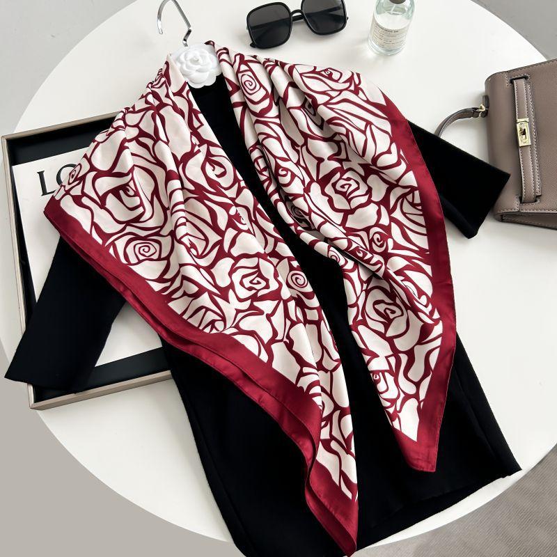 Печатный буквенный высококачественный искусственный шелк женский твил шелковый декоративный женский шелковый шарф