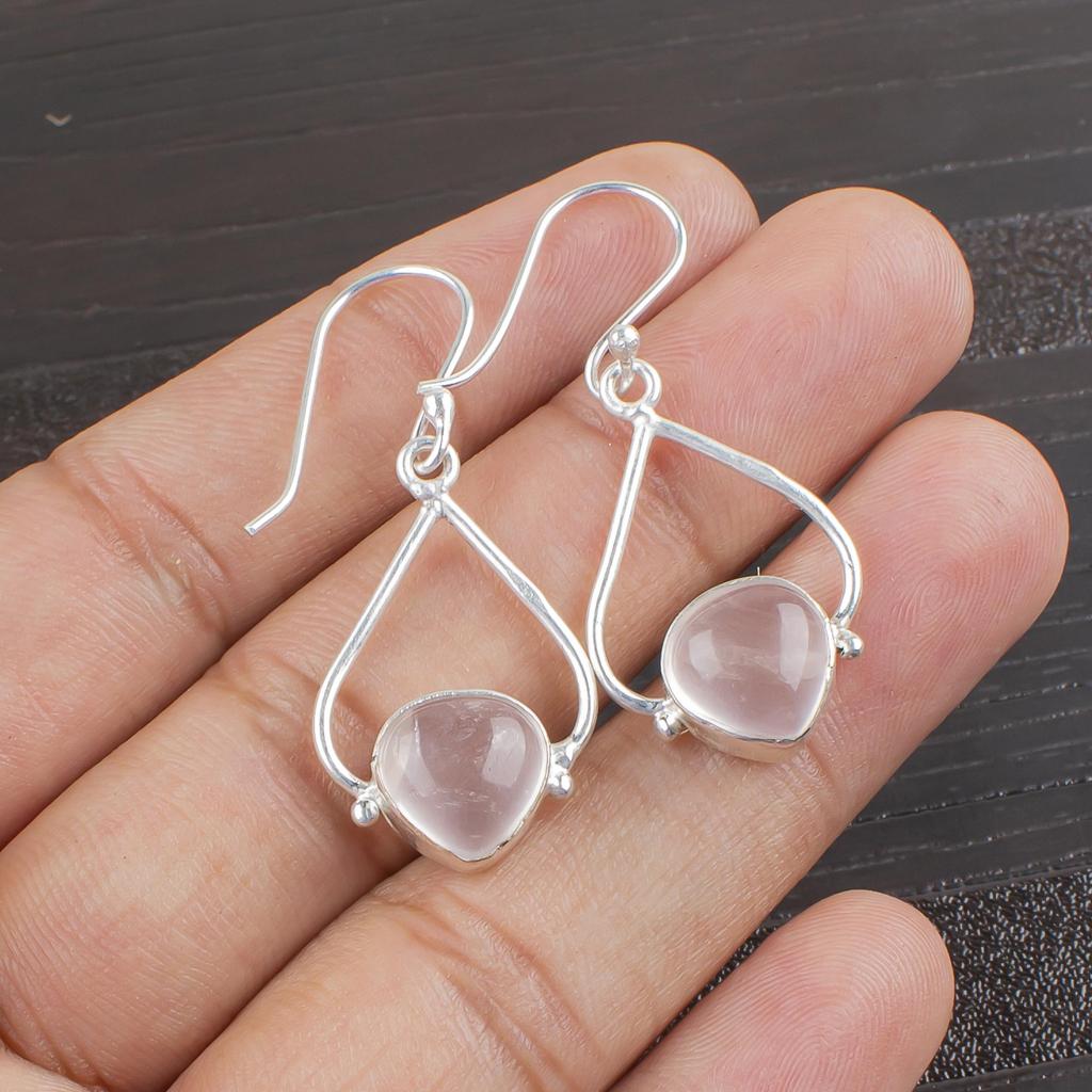 Серьга с драгоценным камнем розовый кварц, ручная работа, 925 проба, цельное стерлинговое серебро, дизайнерские серебряные серьги-цепочки, подарок для сестры