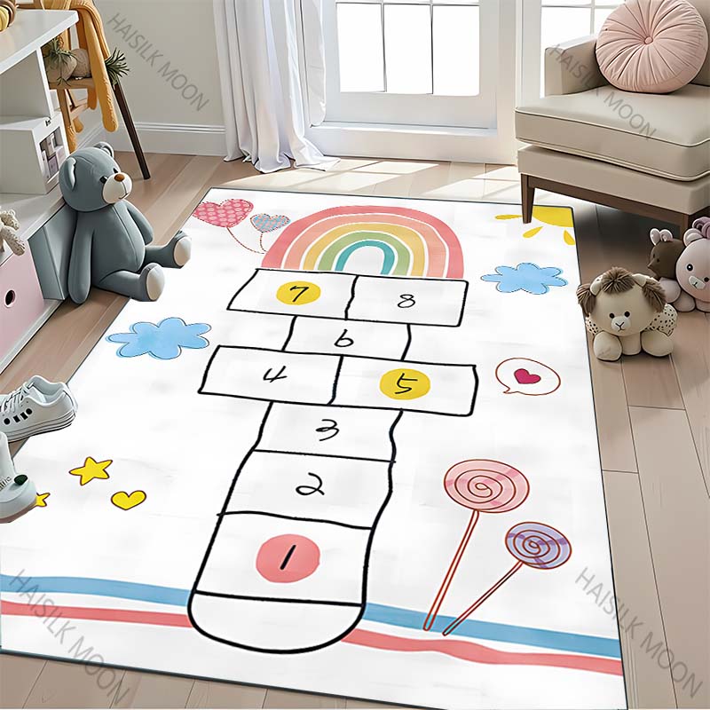 3D HD Hopscotch Carpet, Living Room Bedroom Mat, Comfortable Durable Rug, Modern Simple Style, Non-slip Rug for Children To Play