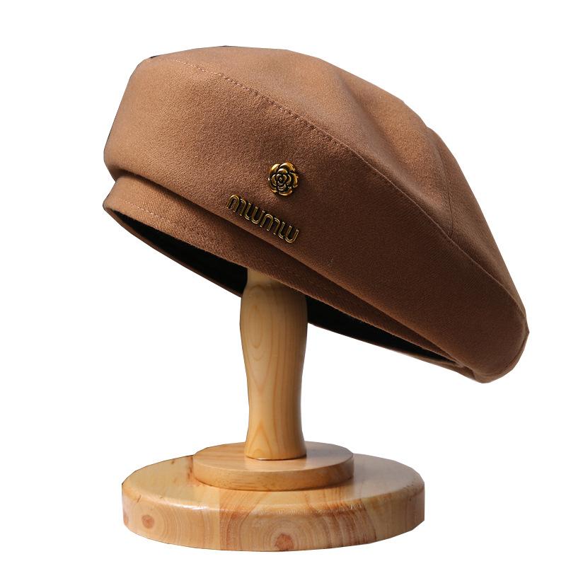 Women's French Woolen Beret Women's Autumn and Winter New Style Showing Face Small Black Fashionable and Fashionable Beret Hat Trendy