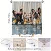 Cute French Bulldog Shower Curtain - Playful Bathing Scene, Fashion Glasses & Towels, Polyester, 12 Hooks, Whimsical Art