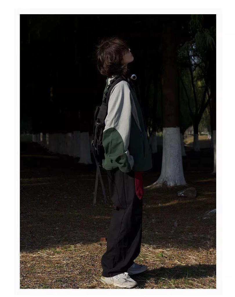 Унисекс ретро худи в японском стиле color block - Повседневный пуловер в горном стиле