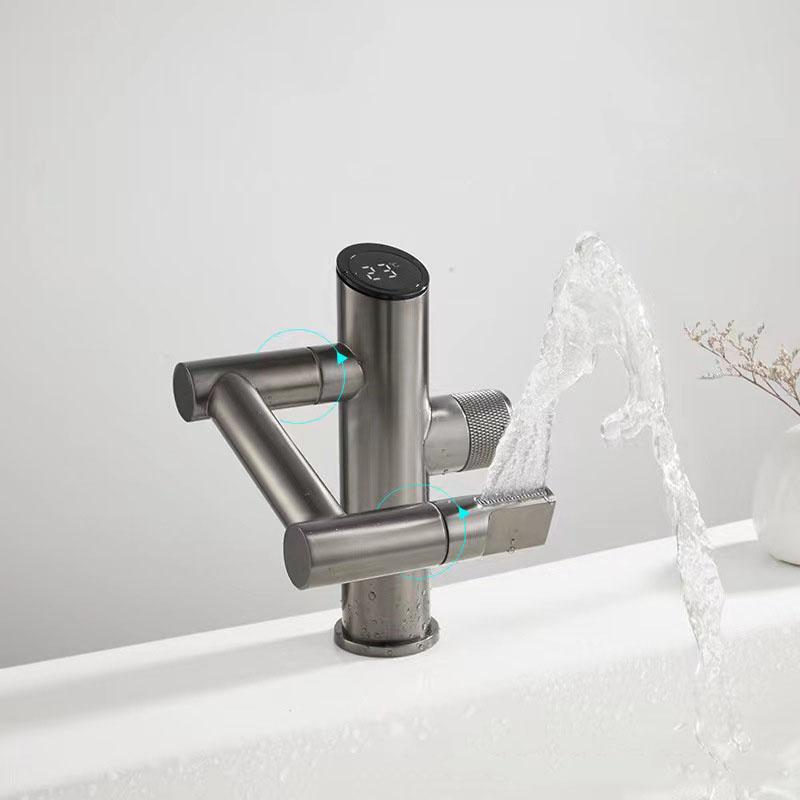 Белый Интеллектуальный Цифровой Дисплей Смеситель для Раковины Латунь 360° Складное Вращение Смеситель Горячей и Холодной Воды Кран для Раковины Многофункциональный