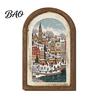 Indoor Christmas Ornament Set Vintage Arched Wooden Photo Frame with Illustration, Retro Distressed Wall Art for Holiday Tabletop Desktop And