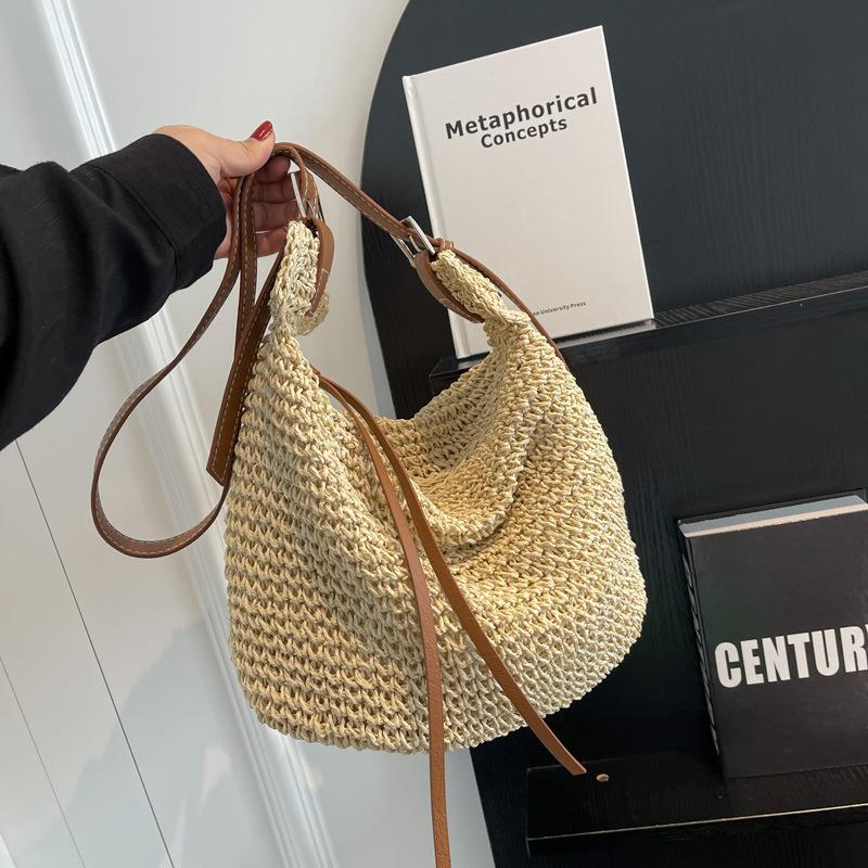 Соломенная веревка одно плечо косой через плечо соломенная плетеная сумка женская сумка универсальная повседневная тип пельмень плетеная сумка пляжная сумка простая