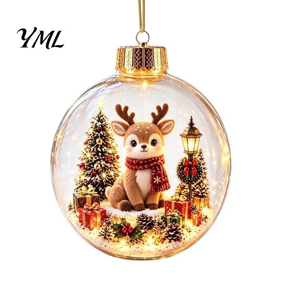 Decorative Holiday Gift Ideas Glowing Christmas Story Ornament, Mini Scene in Ball with Warm LED Unique Exchange Gifts Light, 3D Clear Acrylic Hanging