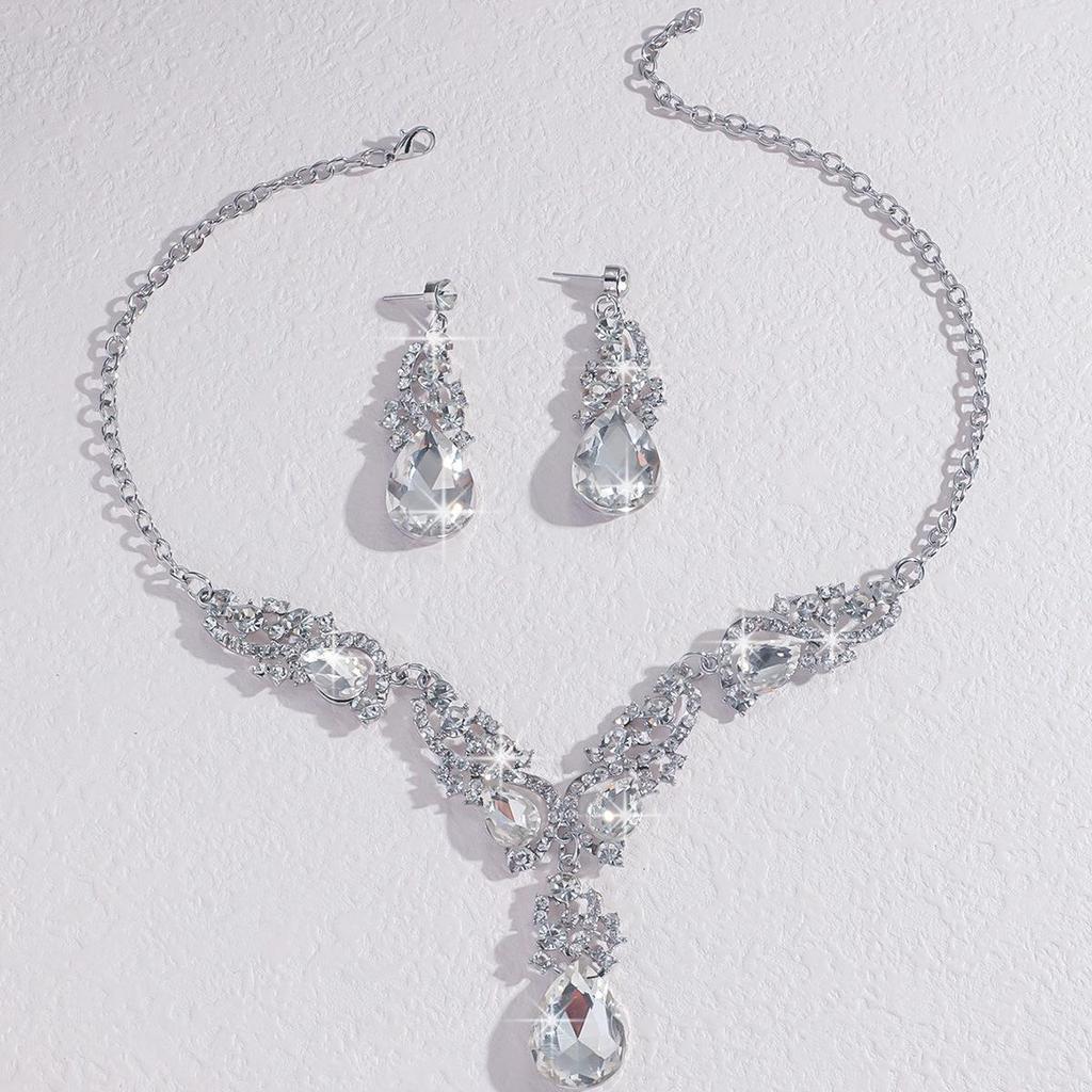 Alloy Rhinestone Necklace and Earrings Set for Women - Wedding Jewelry