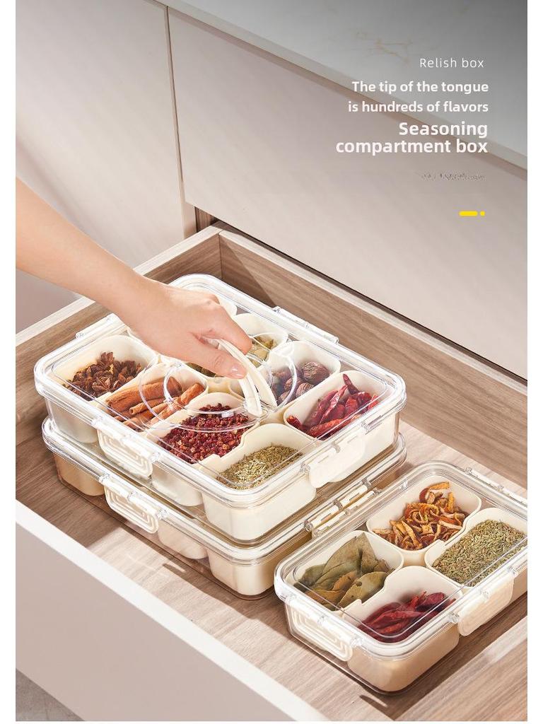 Moisture-Proof Seasoning and Ingredient Storage Box with Compartments