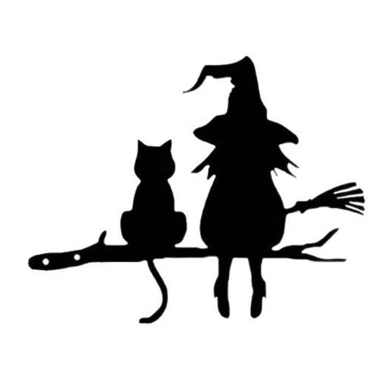 Halloween Garden Stake Witch And Cat Tree Decoration Iron Tree Stake with Pre-drilled Holes for Patio Yard Garden Decor
