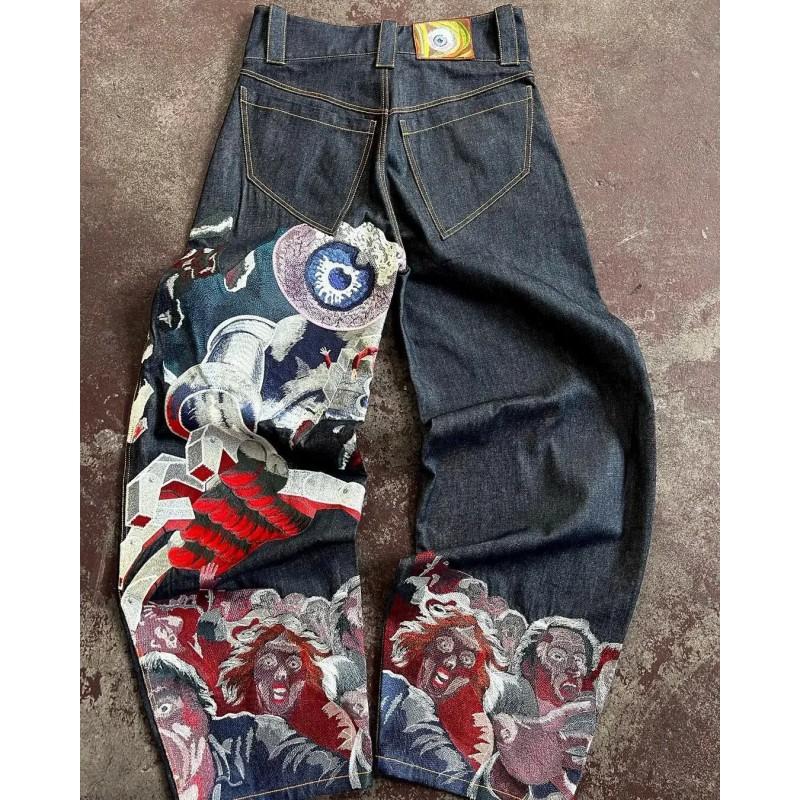 Джинсы baggy из денима в уличном стиле Y2K для мужчин - Хип-хоп Харадзюку Ретро Свободная посадка Прямая штанина С вышивкой