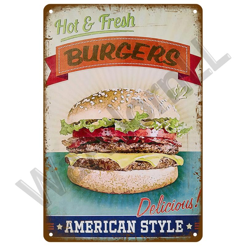 Ретро-тарелка, фаст-фуд, винтажная жестяная табличка, металлическая табличка, хот-дог, постер, домашний декор для кухни, кафе, бара, живопись