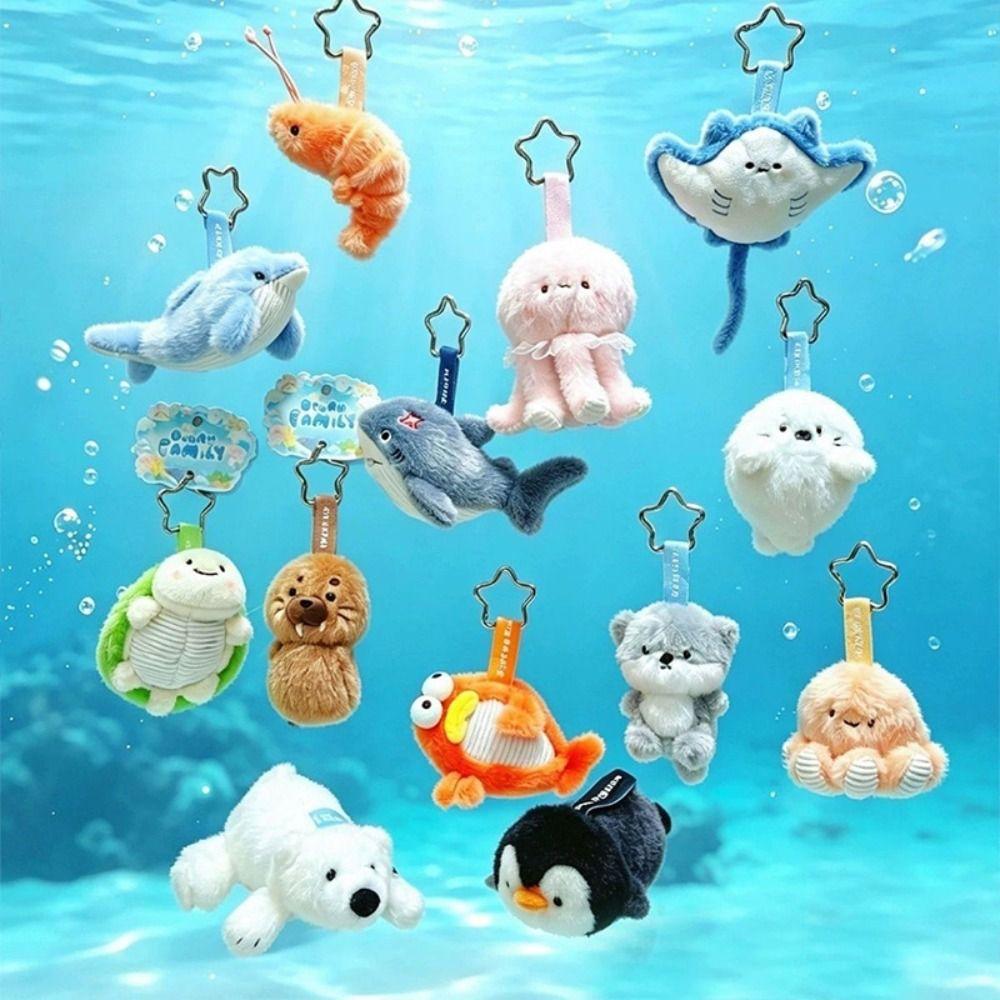 Soft Plushie Ocean Animal Plush Key Holder Turtle Keychain Cartoon Shark Seal Keychain Friend Gift