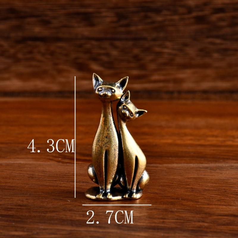 1pc Brass Double Cat Sculpture Ornament Crafts Anime Cat Ornament Home Desktop Living Room Office Small Ornament Crafts