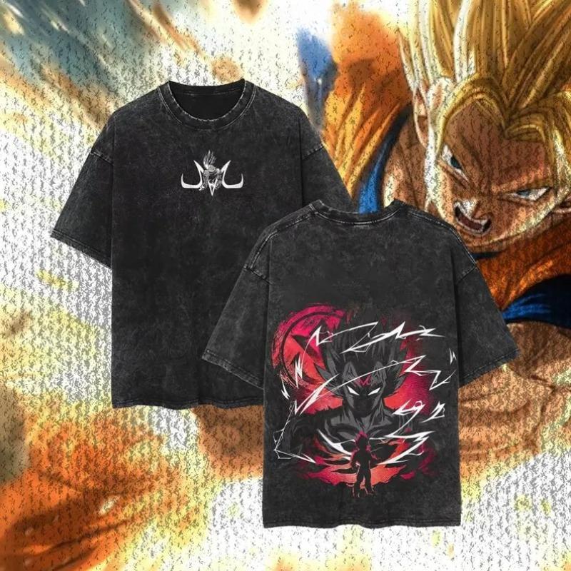 Dragon Ball Z Маджин Веджета Большой Винтажный Аниме Стиранная Футболка Весенняя Мужская Женская Хлопковая Повседневная Футболка Топ