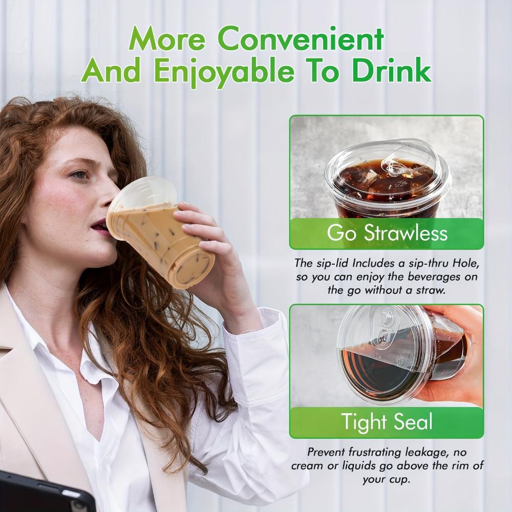 50Set Plastic Drinking Cups with Strawless Sip Lids BPA Free Disposable Cold Drink Cups for Christmas Halloween Party