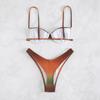 Треугольный одинарный купальник с лямкой на шее и открытой спиной, костюмы бикини, женские купальники на шнуровке с градиентным разрезом