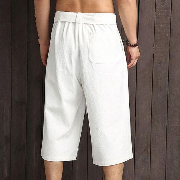 Традиционные брюки, мужская азиатская одежда, банные брюки, повседневные свободные мужские брюки юката в японском стиле, льняные укороченные брюки