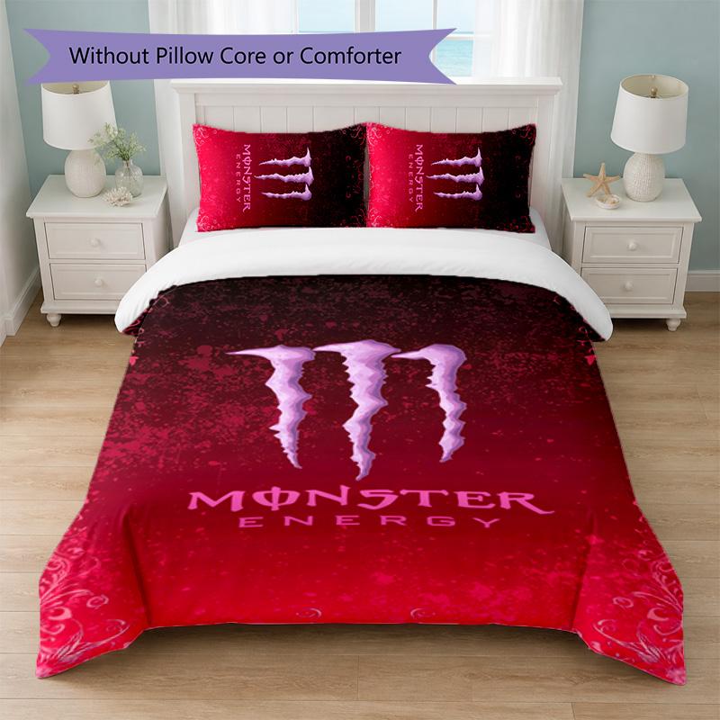 Monster Energy Принт 3 шт. Комплект пододеяльника 1 пододеяльник и 2 наволочки Мягкое постельное белье для домашней спальни