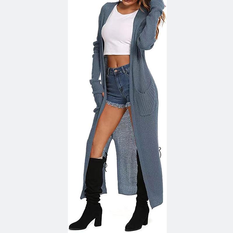 Женский вязаный кардиган с карманами и разрезами - многоцветный