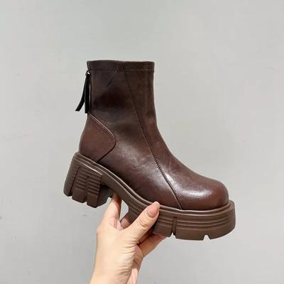 2024 Высококачественная женская обувь Ботильоны женские лаконичные современные ботинки женские с круглым носком на среднем каблуке платформе с молнией сзади женская обувь