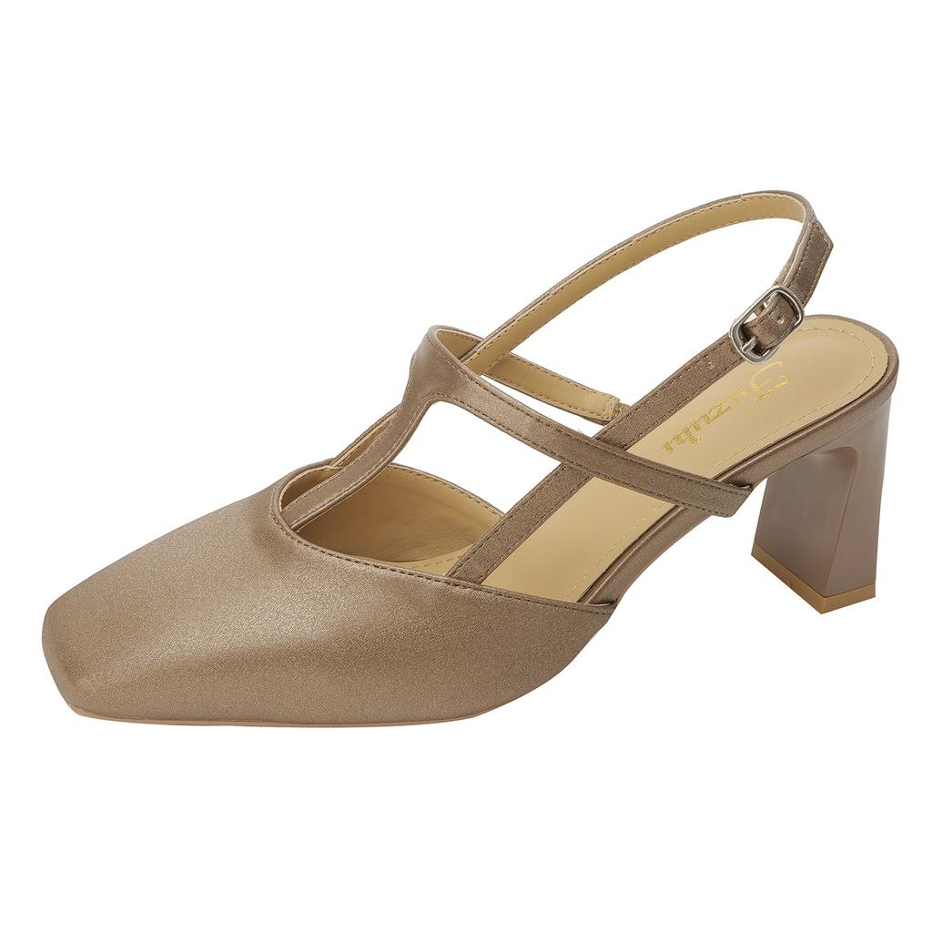 Retro Square Head Mary Jane High Heels Women's 2025 Summer New Thick Heel T-belt Hollow Temperament Versatile Bag Head Sandals