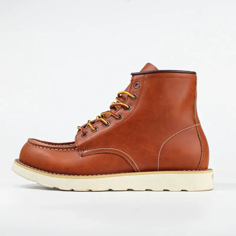 Fashion Genuine Leather Men's Boots Vintage Tooling Boots Women Lovers' Short Boots Woman  Rhubarb Boots Men's Shoes
