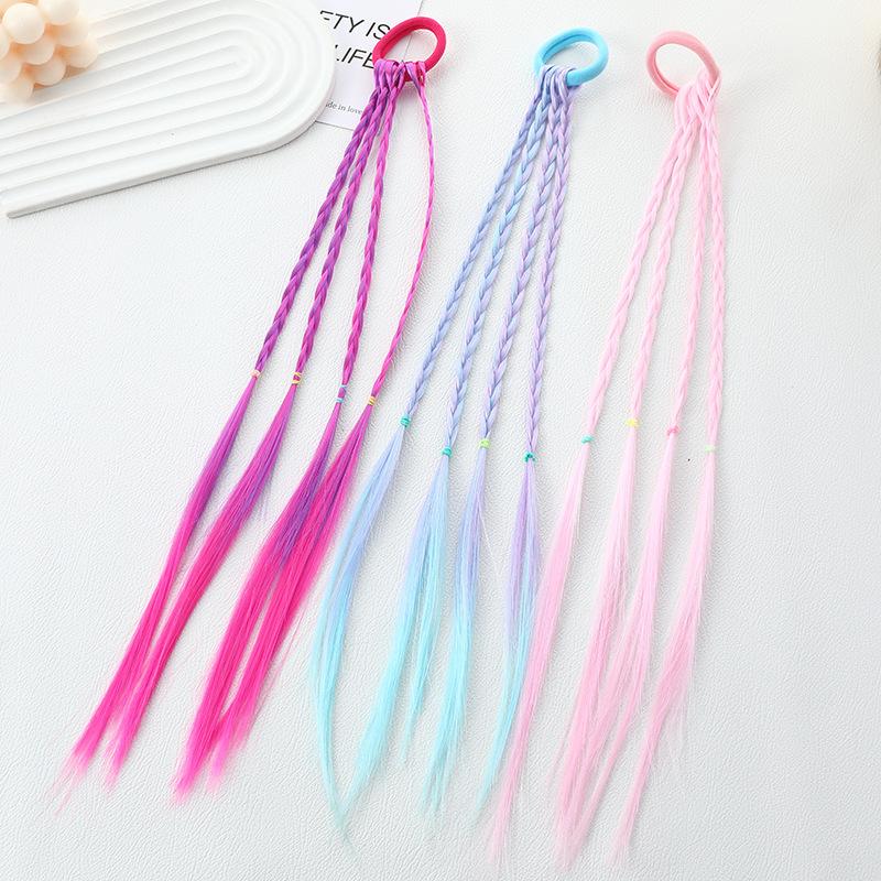 Kids Colored Gradient Wig Braids Scrunchies:Stretchable Extensions for Dreadlocks,Cute Braid Hair Accessories for Girls’ Styling