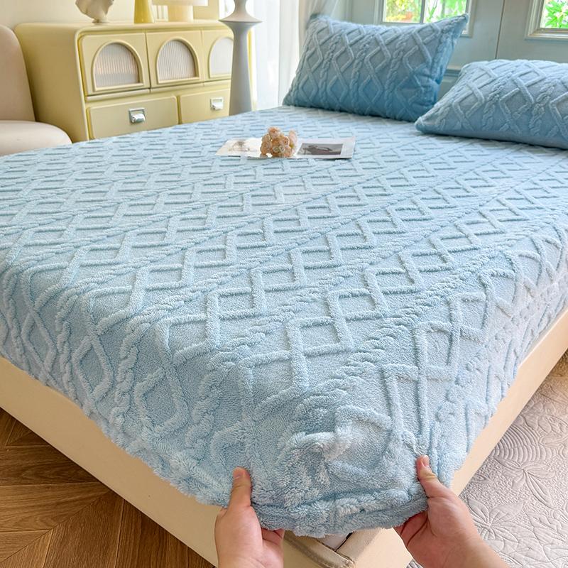 1 Pc Fitted Bed Sheet For Winter Thick Warm Sabanas Queen Size Solid Color Flannel Fleece Fluffy Bed Cover King Size Bed Sheets