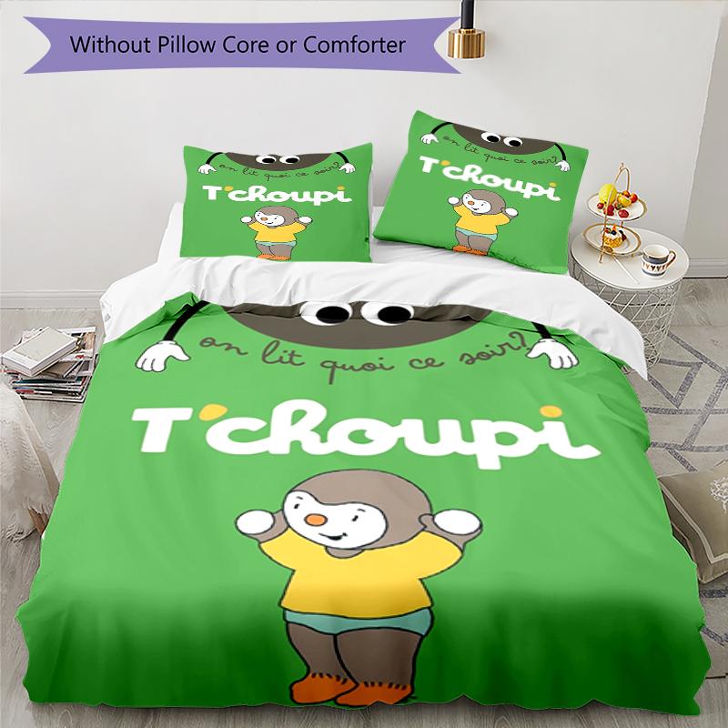3pcs Tchoupi Bedding Set Duvet Cover Closure Includes 1 Duvet Cover & 2 Pillowcases, Soft and Comfortable for All Seasons.