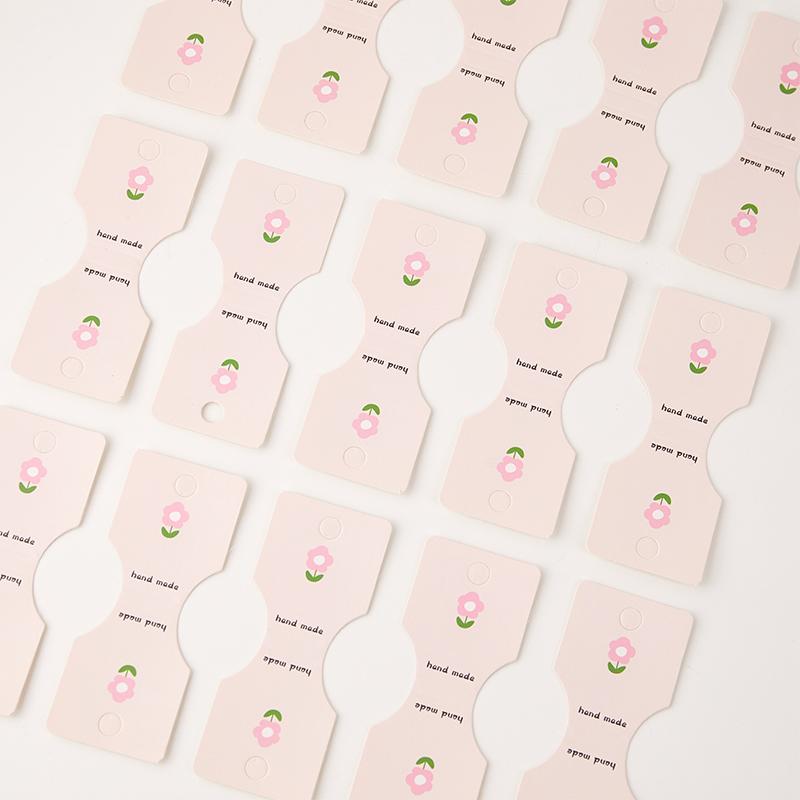 50Pcs Pink Flower Fold Packing Cardboard Display Cards For Handmade Necklace Bracelet Headwear Hairband Retail Hanging Labels