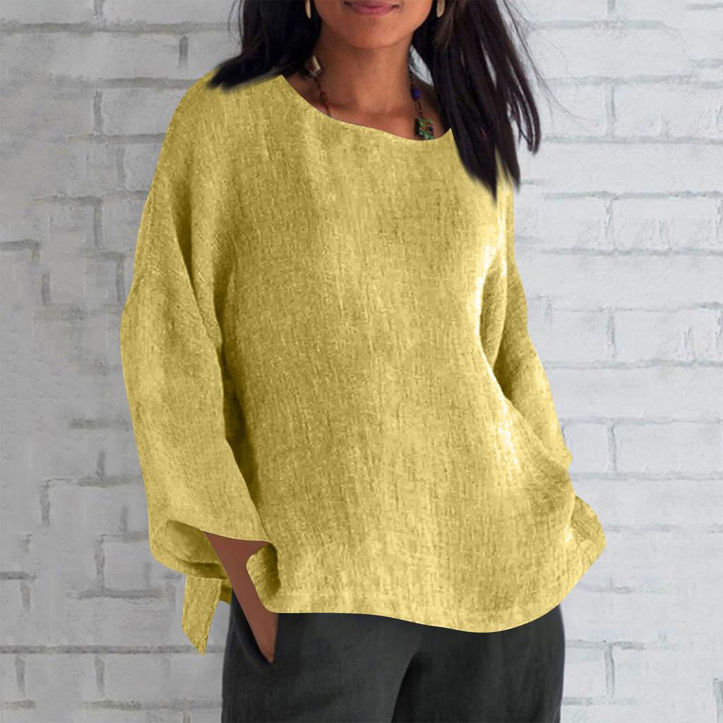 Women's Fashion Long Sleeve Round Neck Solid Colour Loose Casual Shirt Top