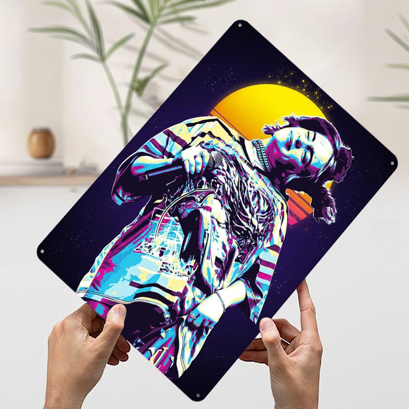 Billie Eilish Retro Pop Art Portrait Printed Poster Customized Wall Art Retro Vintage Metal Tin Signs for Room Desk Decor House