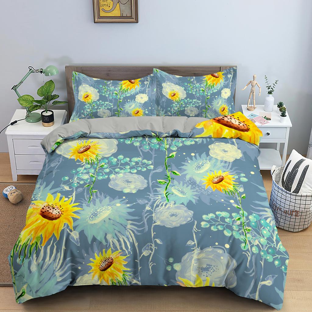 Comforter Watercolor Flowers King Queen Colorful Blooming Floral Bedding Set For Teen Adult Plant 2/3Pcs Polyester