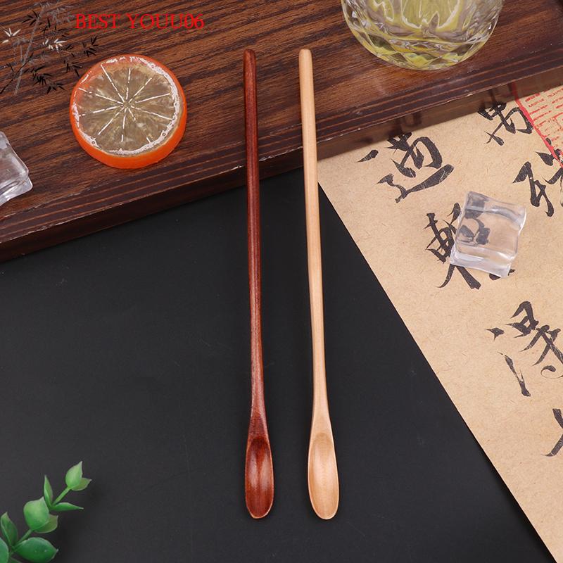 (YOUU06)Japanese Cooking Honey Sugar Tea Coffee Stirring Spoons Long Handle Wooden Spoon Household Dessert Drink Small Spoon