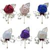 Fashion Bridal Artificial Flower Imitation Pearls Groomsman Brooch Pin Corsage Boutonniere Bouquet