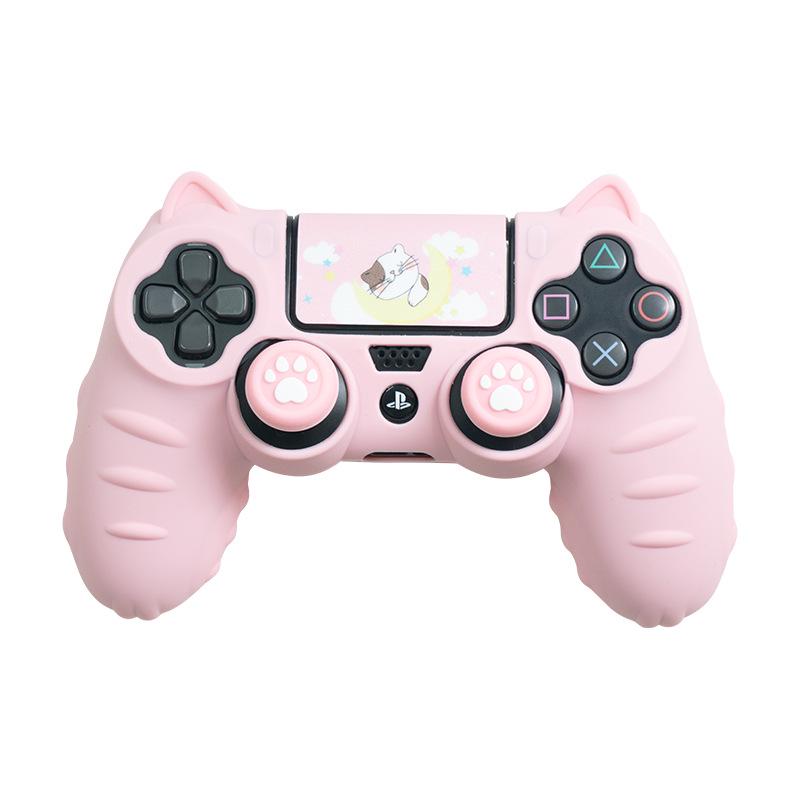 Мультяшный Милый Силиконовый Чехол для Геймпада PS4 с Колпачками на Стиках, Наклейками и Противопылевым Кольцом