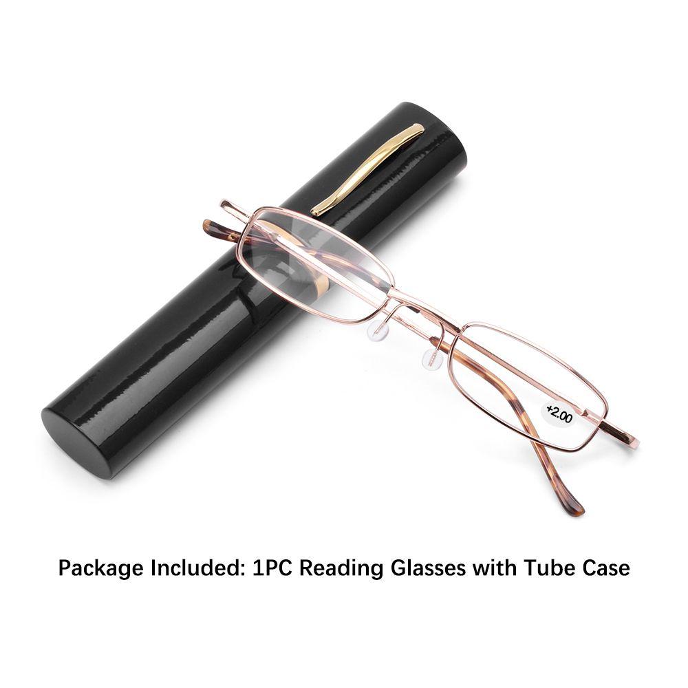 Spring Hinge Small Compact Eyeglass Reading Glasses Presbyopic Glasses with Pen Tube Case Portable