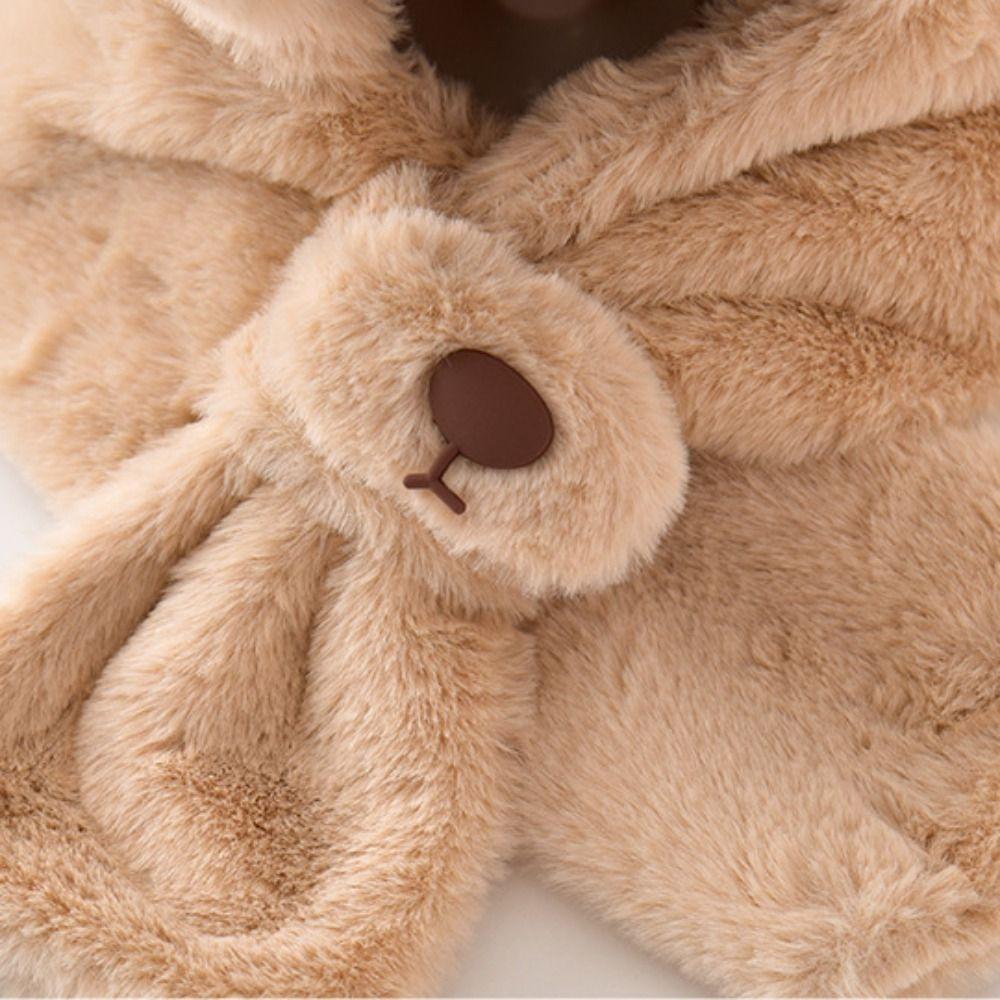 Solid Color Children Fleece Hat Fashion Design Plush Hat with Scarf Outdoor Bear Plush Hat Kid