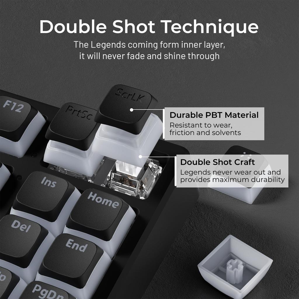 XVX Пудинговые колпачки 117 клавиш Профиль XDA Полупрозрачный набор PBT колпачков Оникс Черные колпачки для механических клавиатур с Cherry - Просвечивающие