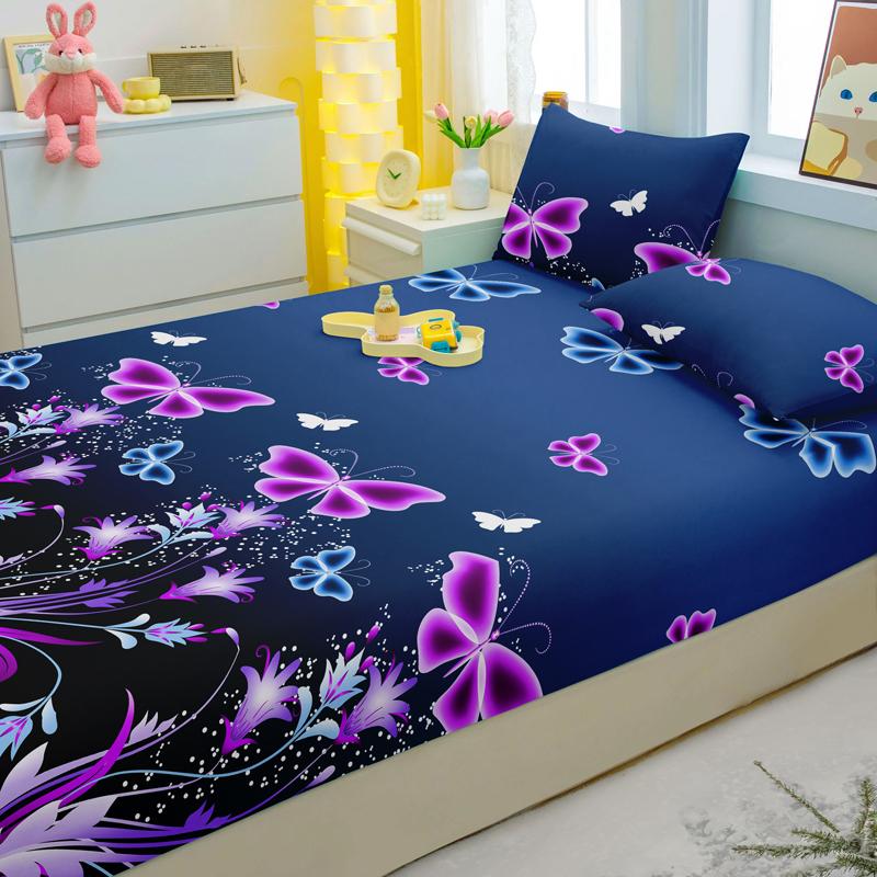 3-piece Simple modern butterfly pattern matte three piece fitted sheet set, bedroom printed bed cover set, bedding