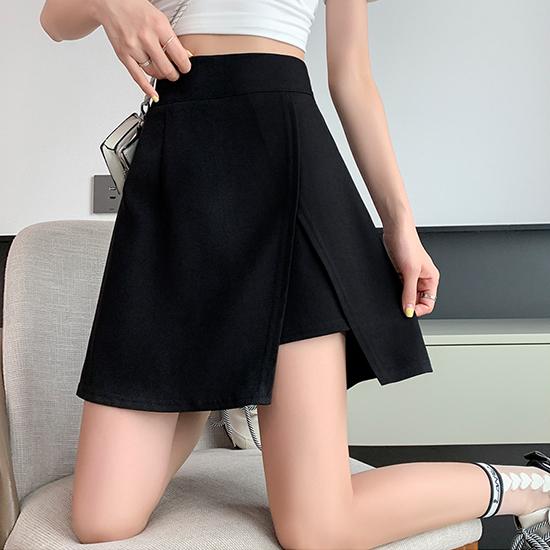 Юбка средней длины, плиссированная юбка, летняя женская юбка-трапеция, тонкая и слегка пухлая, короткая юбка с разрезом, большой размер с высокой талией, черные завернутые ягодицы