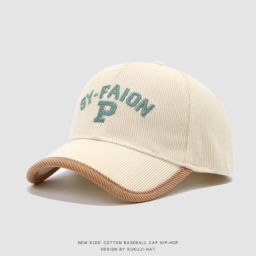 Children Corduroy Cap With Embroidered Letters For Autumn Winter Warmth And Sun Protection