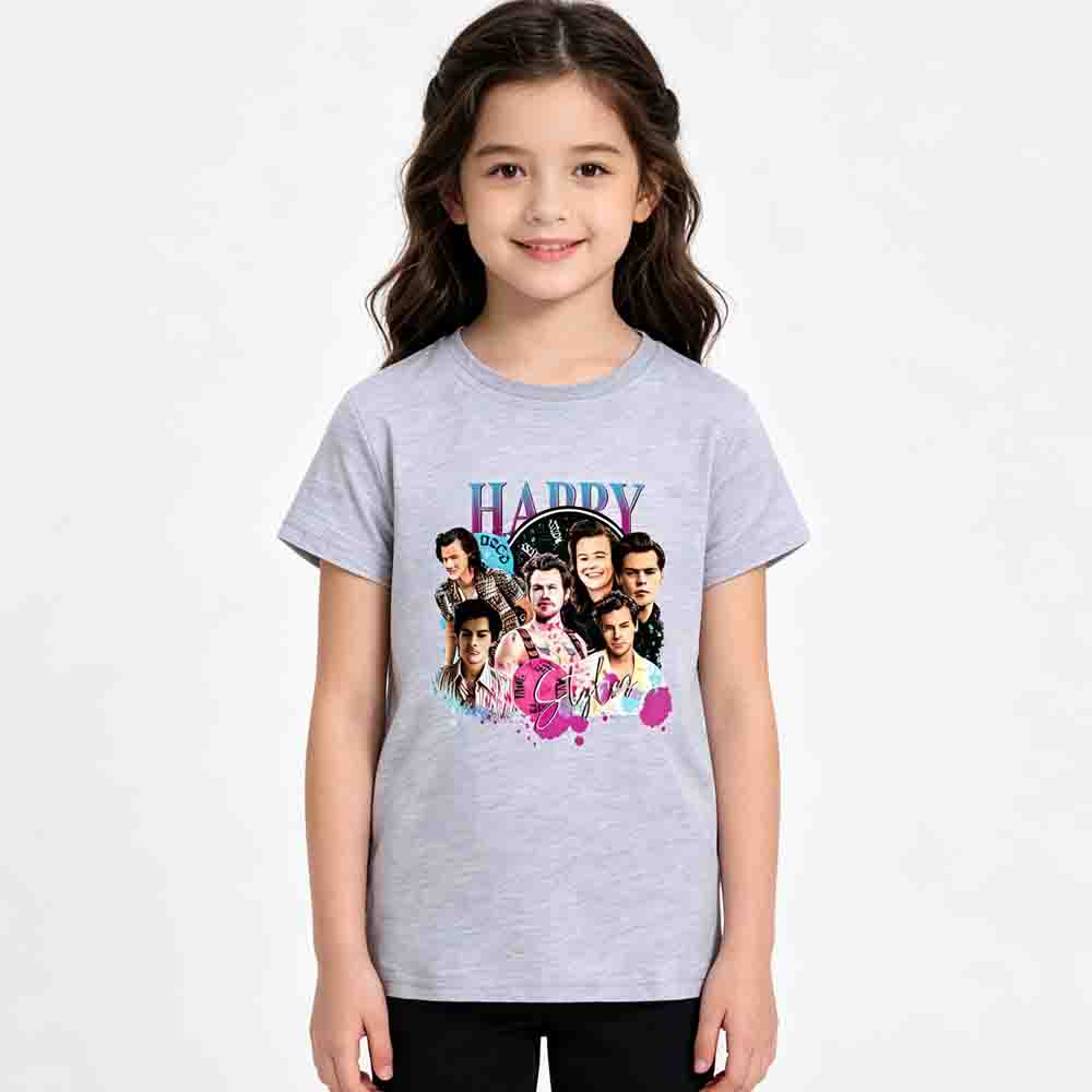 Kids Harry Styles Kiss All The Time Album 100% Cotton Unisex Shirt 2026 Summer O-neck Boys Girls Hip Hop Short Sleeve Tshirt Fan Gift