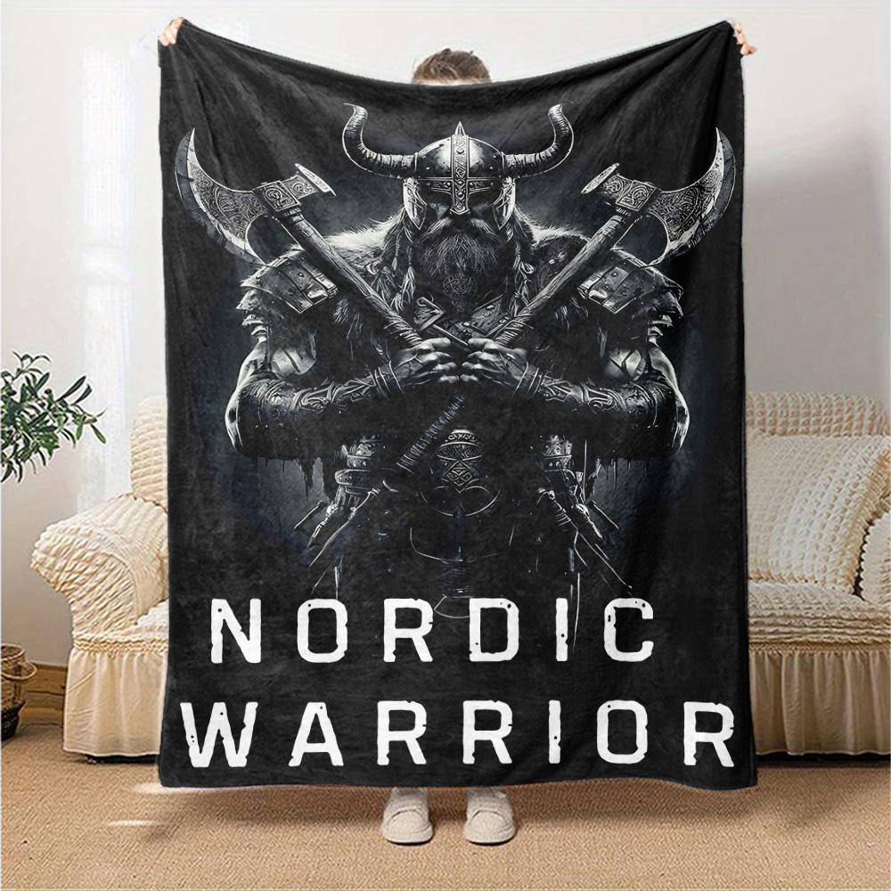 1pc Nordic Warrior Throw Blanket Soft Flannel, Cozy All Season Polyester Perfect for Home, Office